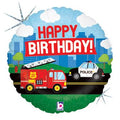 Fire Truck & Police Car Happy Birthday Balloon – 18 Inches