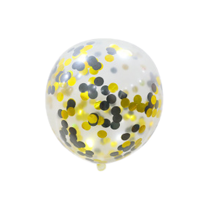12-inch clear latex balloon with gold and black confetti