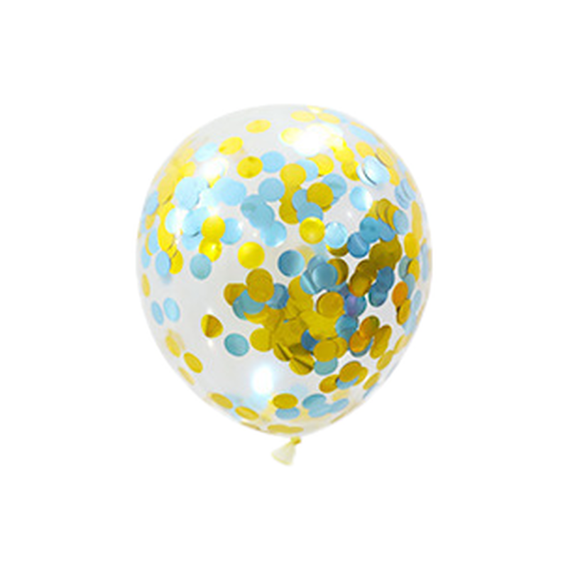 12-inch clear latex balloon with gold and blue confetti