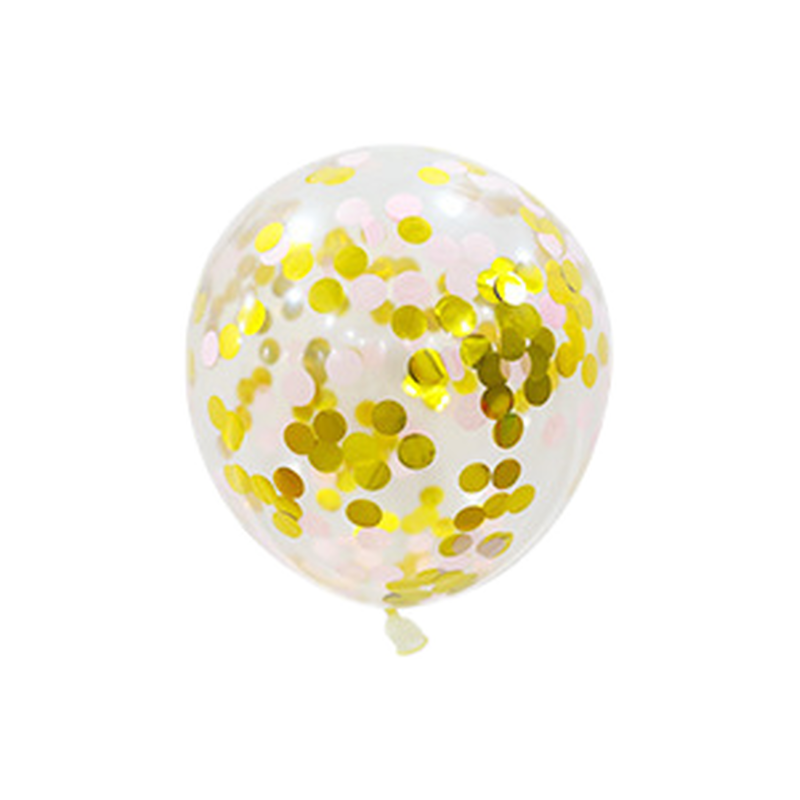 12-inch clear latex balloon with gold and light pink confetti