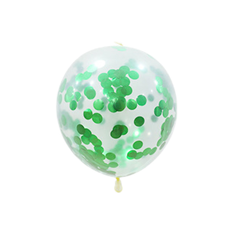 12-inch clear latex balloon with green confetti