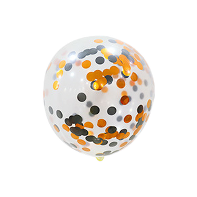 12-inch clear latex balloon with orange and black confetti
