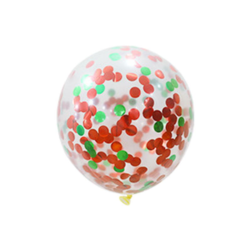 12-inch clear latex balloon with red and green confetti