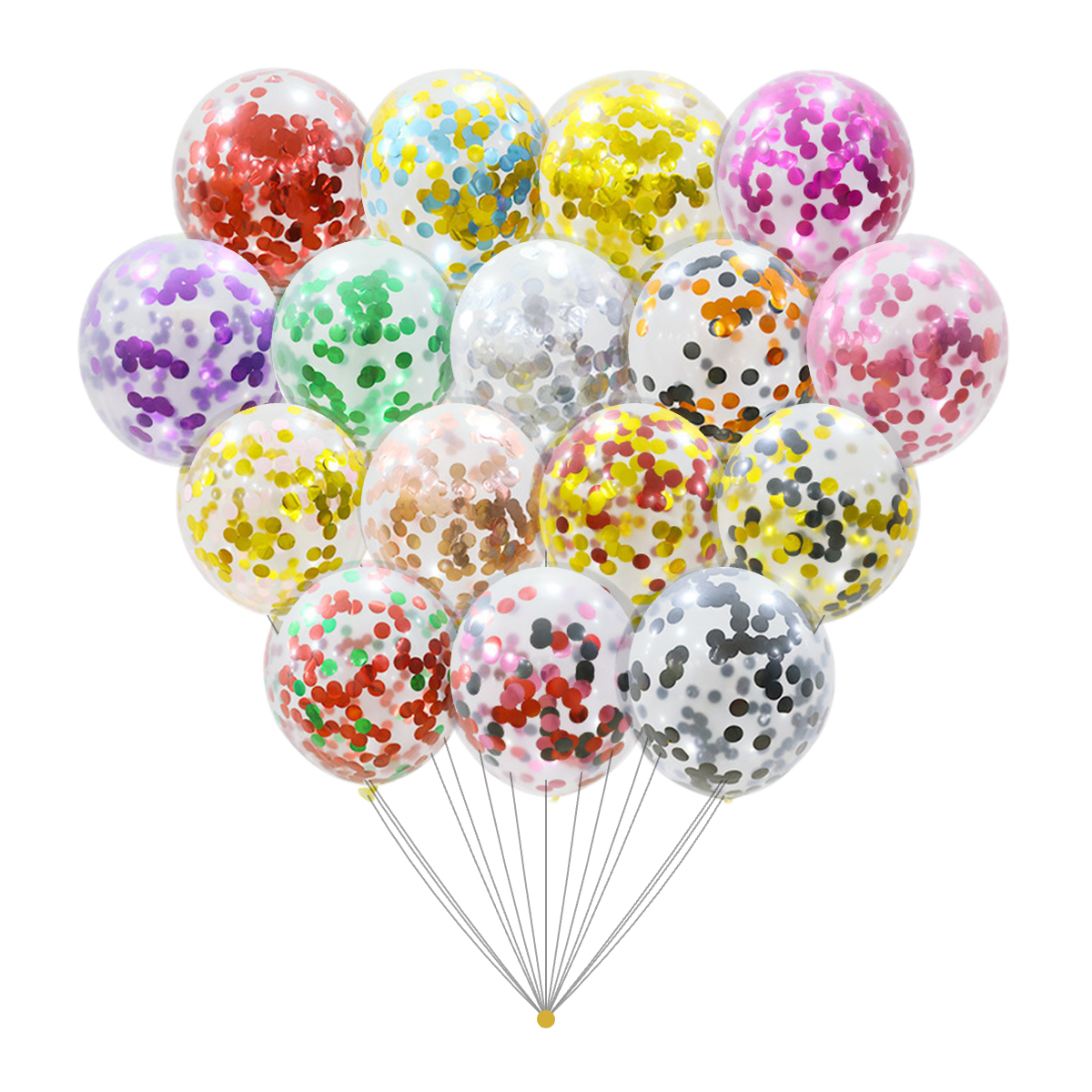 Bouquet of 12-inch confetti latex balloons in all 16 colors