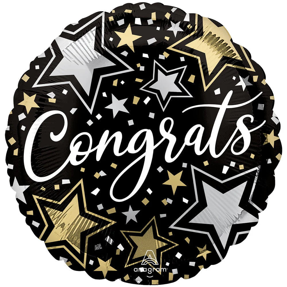 Congrats Black & Gold Star Balloon