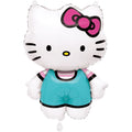 Hello Kitty 25 inch full-body foil balloon in teal overalls with pink bow