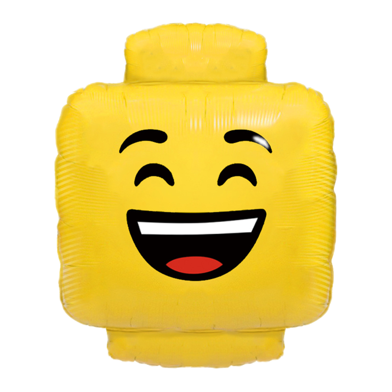 LEGO minifigure head foil balloon, laughing face side