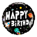 18-inch round outer space Happy Birthday foil balloon with planets and a rocket