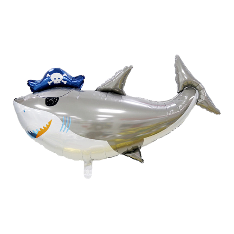 Back of pirate shark foil balloon, 35 inches