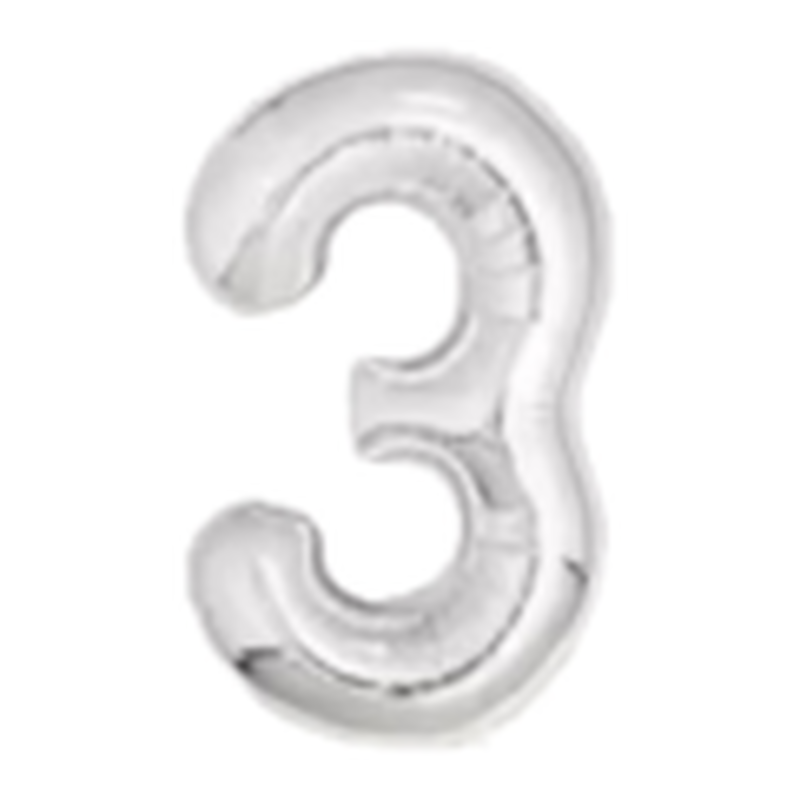 Silver number 3 foil balloon, 32 inches