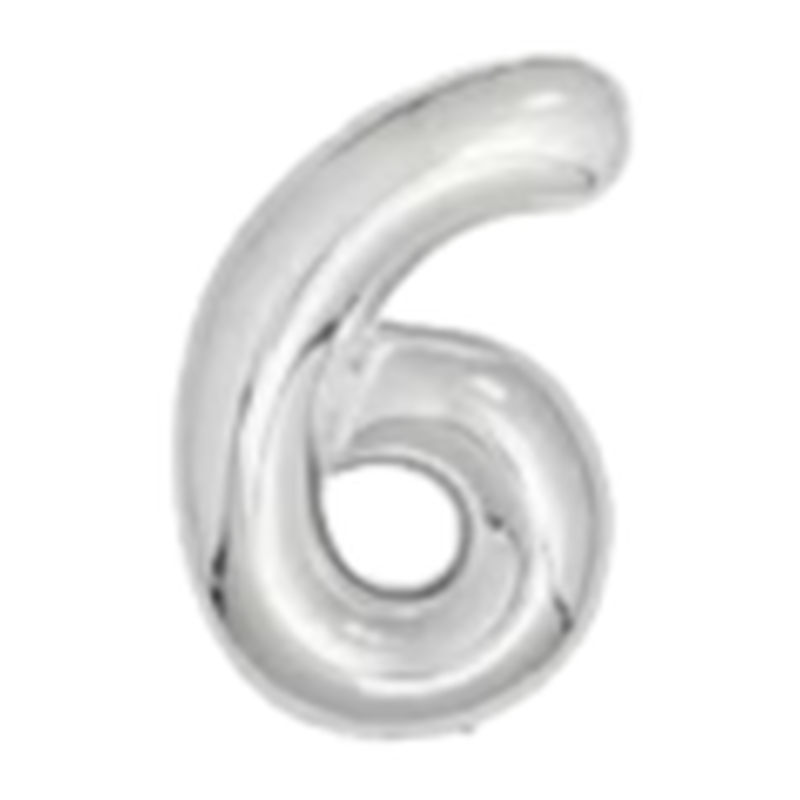 Silver number 6 foil balloon, 32 inches