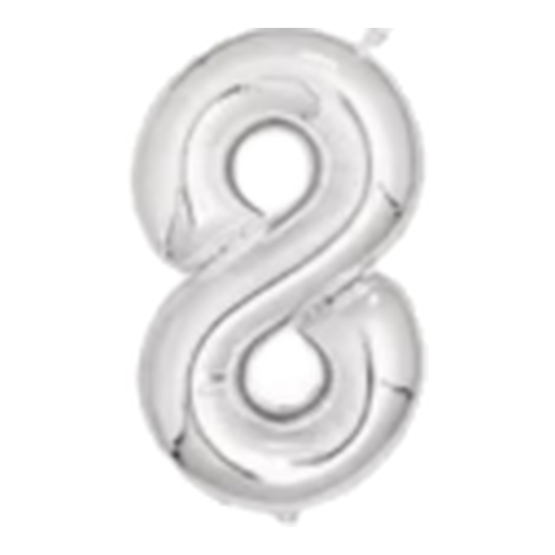 Silver number 8 foil balloon, 32 inches