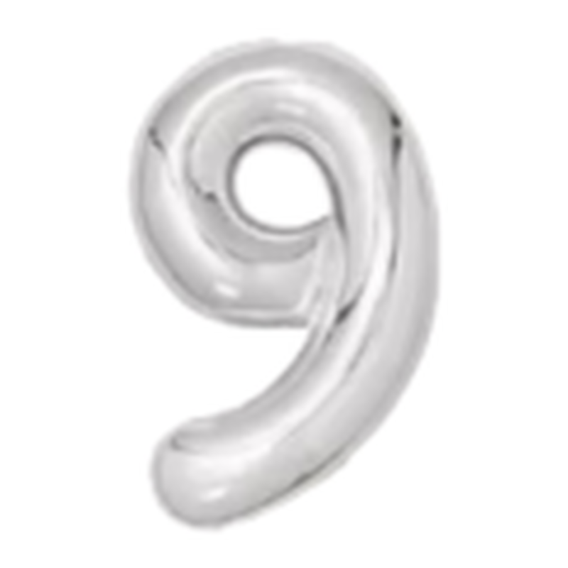 Silver number 9 foil balloon, 32 inches